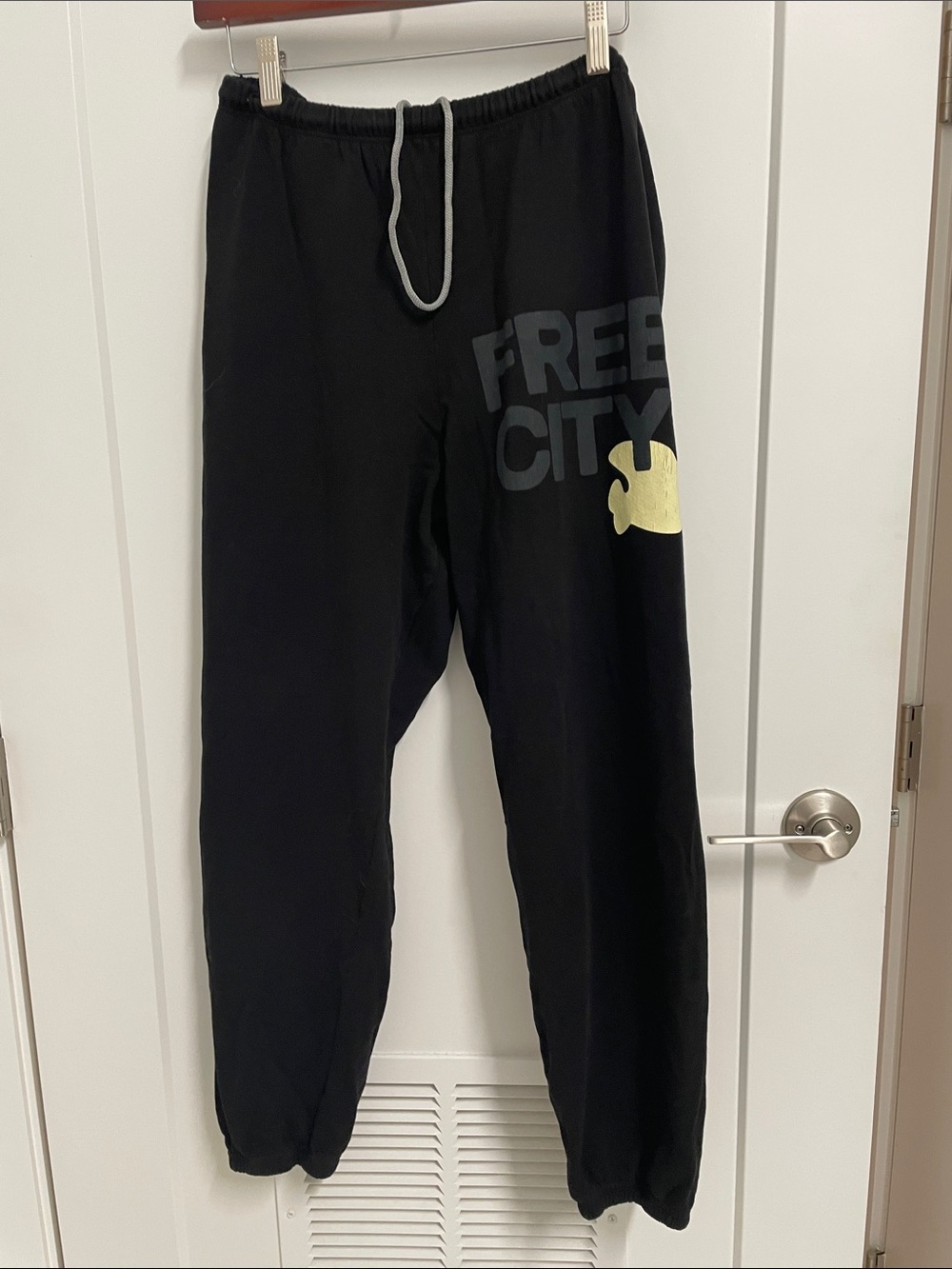 freecity Black Track Joggers with Gray Logo and Yellow Dove Graphic - Picture 2 of 3